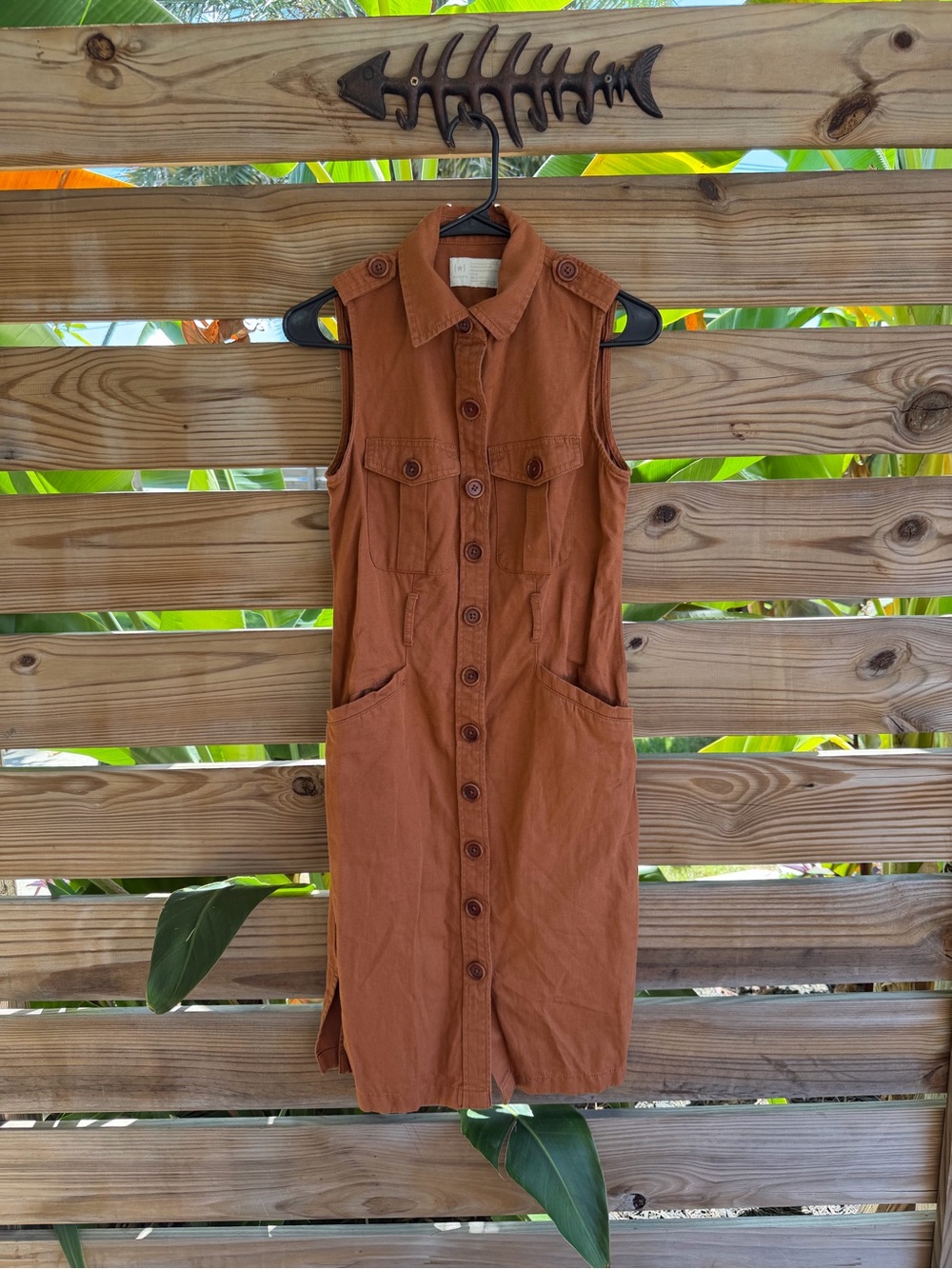 Anthropologie Rust Button-Front Sleeveless Midi Dress